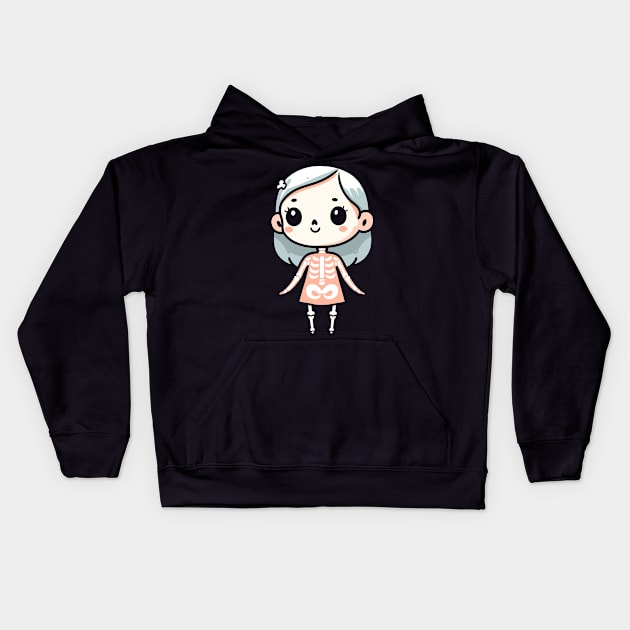 Cute Kawaii Ghost Girl in a Halloween Skeleton Costume | Happy Halloween for Girls Kids Hoodie by Nora Liak